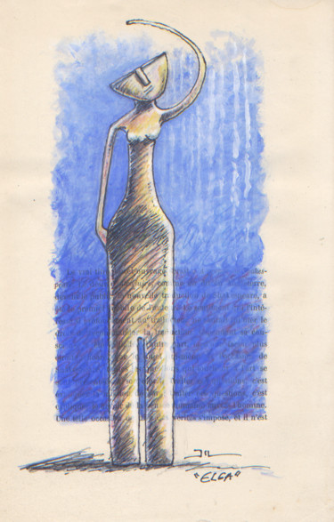 Desenho intitulada "Elga" por Jean-Luc Lacroix (JL LACROIX), Obras de arte originais, Conté