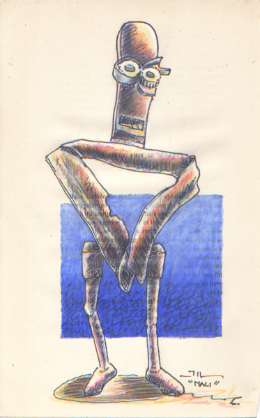 Disegno intitolato "Mali, étude" da Jean-Luc Lacroix (JL LACROIX), Opera d'arte originale, Inchiostro