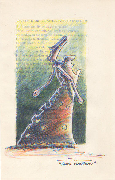 Rysunek zatytułowany „Long Manteau” autorstwa Jean-Luc Lacroix (JL LACROIX), Oryginalna praca, Conté