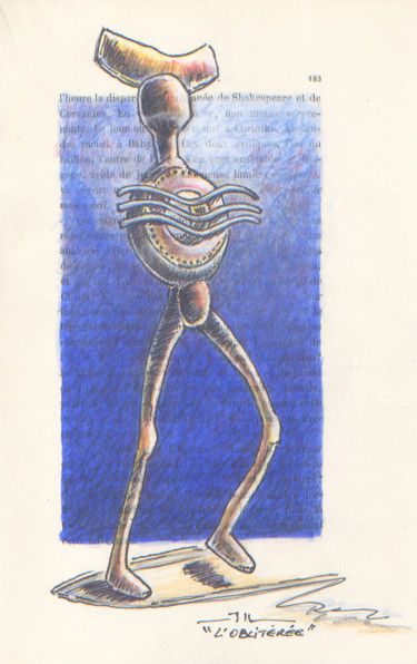 Desenho intitulada "l'oblitérée, étude" por Jean-Luc Lacroix (JL LACROIX), Obras de arte originais, Tinta
