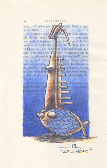 Desenho intitulada "La sirene,étude" por Jean-Luc Lacroix (JL LACROIX), Obras de arte originais, Tinta