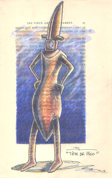 Desenho intitulada "Tête de pied, étude" por Jean-Luc Lacroix (JL LACROIX), Obras de arte originais, Tinta