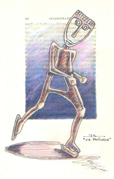 Drawing titled "Le patineur, étude" by Jean-Luc Lacroix (JL LACROIX), Original Artwork, Ink