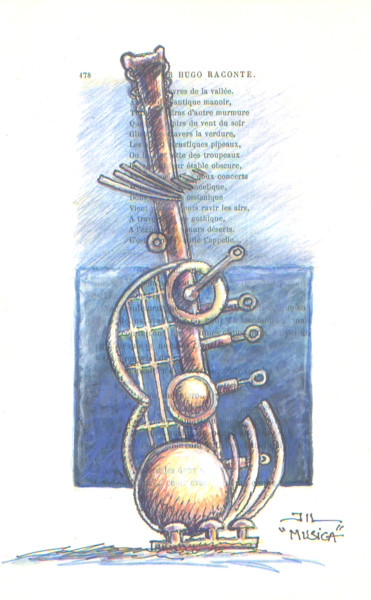 Σχέδιο με τίτλο "MUSICA" από Jean-Luc Lacroix (JL LACROIX), Αυθεντικά έργα τέχνης, Κοντέ