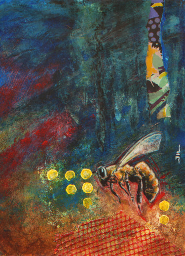 Pintura titulada "Lost bee" por Jean-Luc Lacroix (JL LACROIX), Obra de arte original, Acrílico
