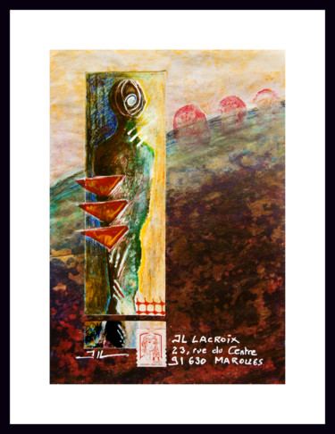 Malerei mit dem Titel "MAIL ART "SHAPE"" von Jean-Luc Lacroix (JL LACROIX), Original-Kunstwerk, Acryl Auf Glas montiert
