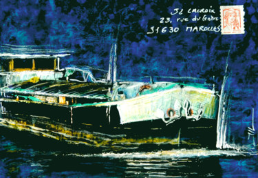 Schilderij getiteld "Mail Barge" door Jean-Luc Lacroix (JL LACROIX), Origineel Kunstwerk, Acryl