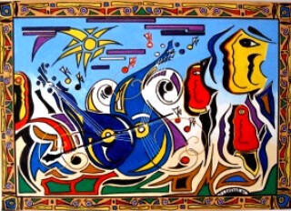 Peinture intitulée "envolée de jazz" par Jean-Luc Lafond, Œuvre d'art originale, Huile