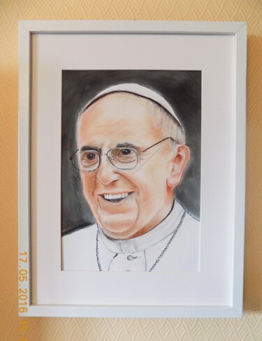 Peinture intitulée "Portrait du pape Fr…" par Jean-Luc Lafond, Œuvre d'art originale, Pastel