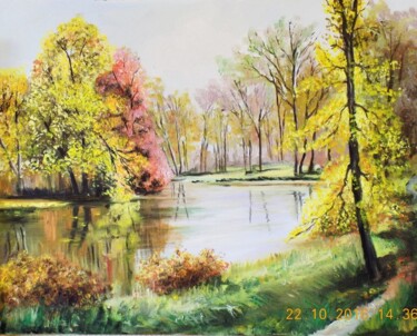 Painting titled "paysage d'automne" by Jean-Luc Lafond, Original Artwork, Oil