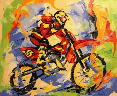 Painting titled "463 Motocross 2" by Jean-Luc Lopez, Original Artwork, Acrylic Mounted on Wood Stretcher frame