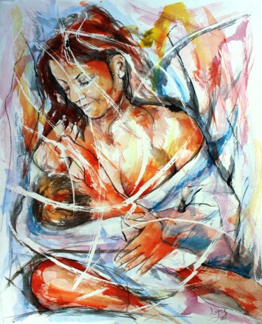 Peinture intitulée "377 Moment intime" par Jean-Luc Lopez, Œuvre d'art originale, Encre