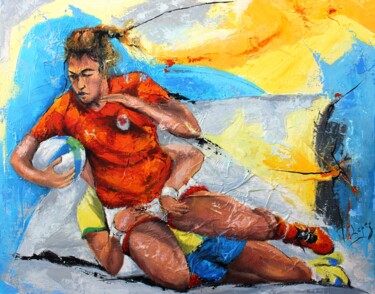 Картина под названием "1189 Rugby au fémin…" - Jean-Luc Lopez, Подлинное произведение искусства, Акрил Установлен на Деревян…