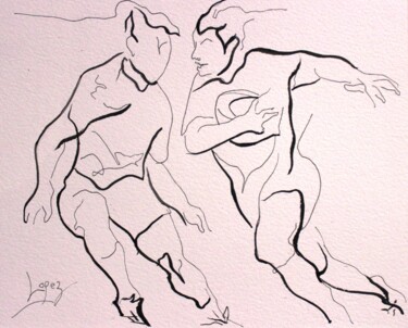 Dessin intitulée "Lignes de rugby 6" par Jean-Luc Lopez, Œuvre d'art originale, Encre