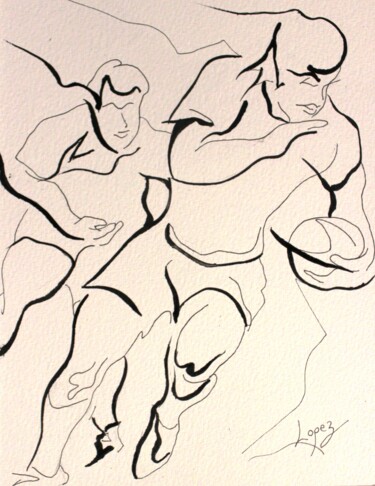 Dessin intitulée "Lignes de rugby 3" par Jean-Luc Lopez, Œuvre d'art originale, Encre