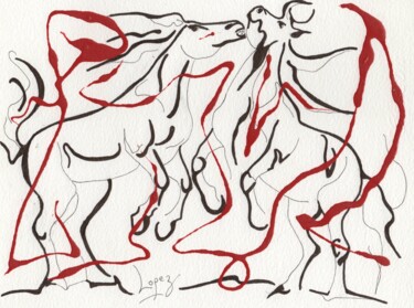Drawing titled "Lignes de chevaux 2" by Jean-Luc Lopez, Original Artwork, Ink