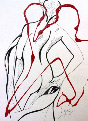 Dessin intitulée "Lignes de corps fém…" par Jean-Luc Lopez, Œuvre d'art originale, Encre