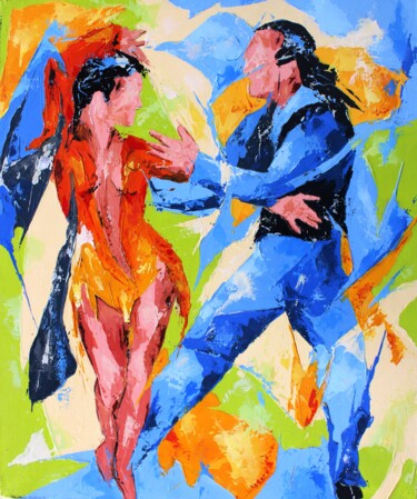 Painting titled "501 Paso doble" by Jean-Luc Lopez, Original Artwork, Acrylic Mounted on Wood Stretcher frame