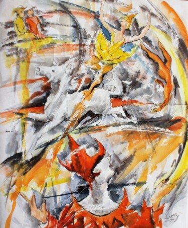 Peinture intitulée "Clin d'oeil à Seurat" par Jean-Luc Lopez, Œuvre d'art originale, Encre