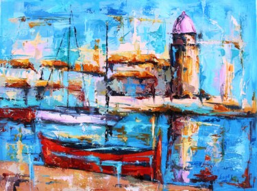 Painting titled "674 Collioure" by Jean-Luc Lopez, Original Artwork, Oil Mounted on Wood Stretcher frame