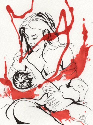 Σχέδιο με τίτλο "28 Rouge intime" από Jean-Luc Lopez, Αυθεντικά έργα τέχνης, Μελάνι