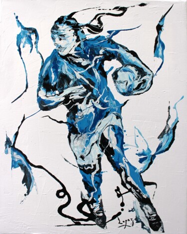 Painting titled "1203 Rugby bleu et…" by Jean-Luc Lopez, Original Artwork, Acrylic Mounted on Wood Stretcher frame