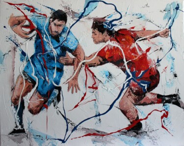 Painting titled "1205 Rugby en courb…" by Jean-Luc Lopez, Original Artwork, Oil