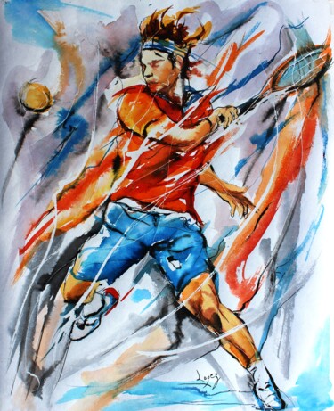 Painting titled "419 L'art du tennis" by Jean-Luc Lopez, Original Artwork, Ink