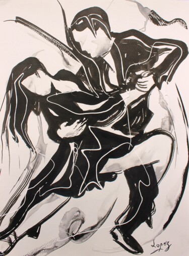 Painting titled "2 Entrelacés" by Jean-Luc Lopez, Original Artwork, Ink