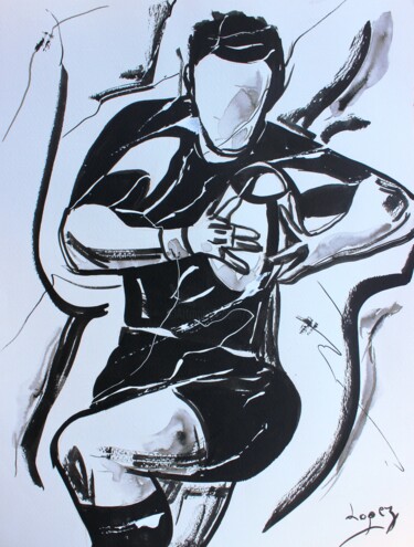 Painting titled "422 Rugby d'encre" by Jean-Luc Lopez, Original Artwork, Ink