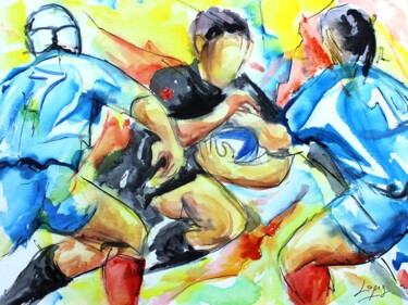 Schilderij getiteld "262 Rugby Black" door Jean-Luc Lopez, Origineel Kunstwerk, Aquarel