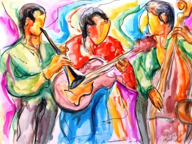 Painting titled "150 Trio" by Jean-Luc Lopez, Original Artwork, Watercolor