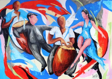 Painting titled "1216 Danse au tam t…" by Jean-Luc Lopez, Original Artwork, Acrylic Mounted on Wood Stretcher frame