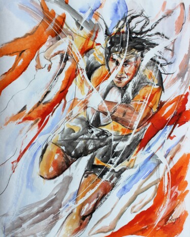 Peinture intitulée "428 Rugby de combat" par Jean-Luc Lopez, Œuvre d'art originale, Encre