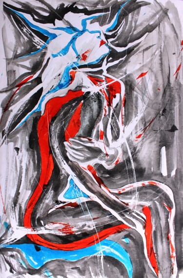 Peinture intitulée "423 Réflexion tourm…" par Jean-Luc Lopez, Œuvre d'art originale, Encre