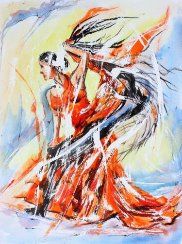 Pintura titulada "434 Franges de flam…" por Jean-Luc Lopez, Obra de arte original, Tinta
