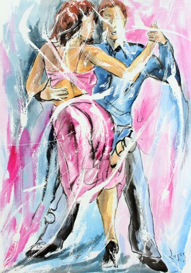 Painting titled "431 Tango rose et b…" by Jean-Luc Lopez, Original Artwork, Ink