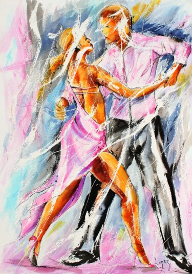 Painting titled "432 Tango rose" by Jean-Luc Lopez, Original Artwork, Ink