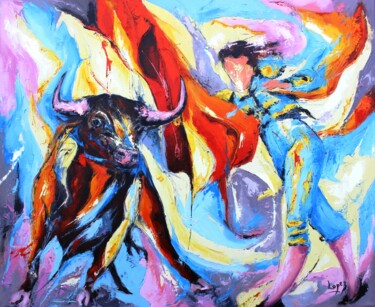 Painting titled "917 Corrida" by Jean-Luc Lopez, Original Artwork, Oil Mounted on Wood Stretcher frame