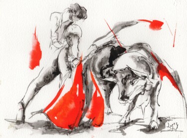 Painting titled "31 Corrida 2" by Jean-Luc Lopez, Original Artwork, Ink