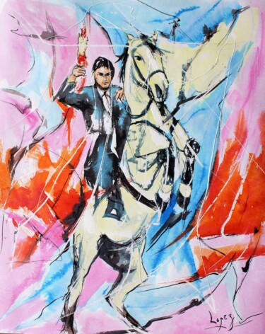 Peinture intitulée "441 La cavalière da…" par Jean-Luc Lopez, Œuvre d'art originale, Encre