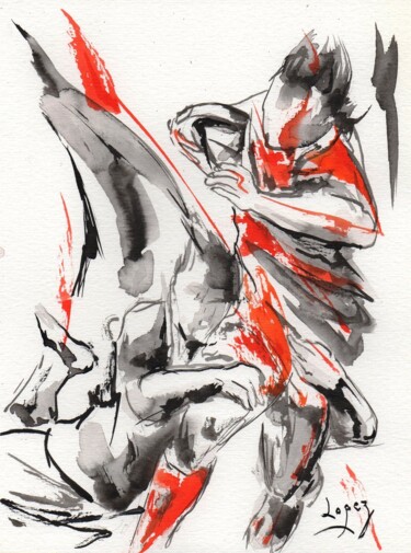 Картина под названием "40 Rugby" - Jean-Luc Lopez, Подлинное произведение искусства, Чернила