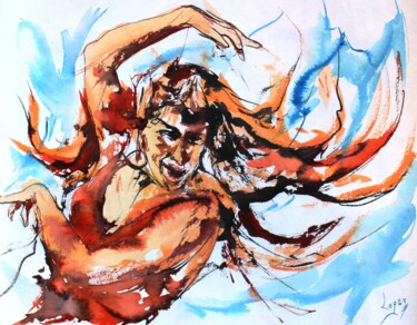 「447 Folie de flamen…」というタイトルの絵画 Jean-Luc Lopezによって, オリジナルのアートワーク, インク