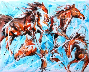 Картина под названием "450 Harde de chevaux" - Jean-Luc Lopez, Подлинное произведение искусства, Чернила