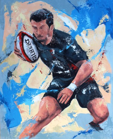 Painting titled "1234 Rugby en bleus" by Jean-Luc Lopez, Original Artwork, Acrylic