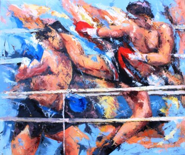 Painting titled "1010 Boxe thailanda…" by Jean-Luc Lopez, Original Artwork, Oil Mounted on Wood Stretcher frame