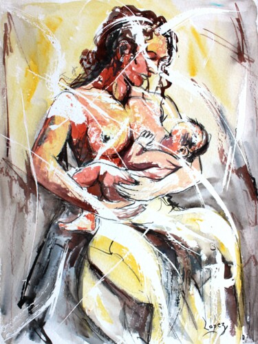 Картина под названием "463 Drapé de matern…" - Jean-Luc Lopez, Подлинное произведение искусства, Чернила