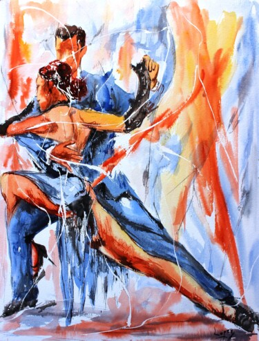 Painting titled "466 Tango" by Jean-Luc Lopez, Original Artwork, Watercolor