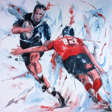 Pintura intitulada "1409 Rugby au treize" por Jean-Luc Lopez, Obras de arte originais, Óleo Montado em Armação em madeira