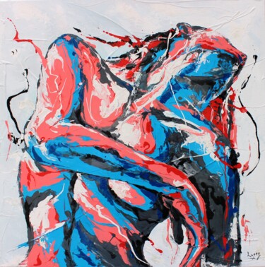 Painting titled "1418 Nue en contre…" by Jean-Luc Lopez, Original Artwork, Oil Mounted on Wood Stretcher frame